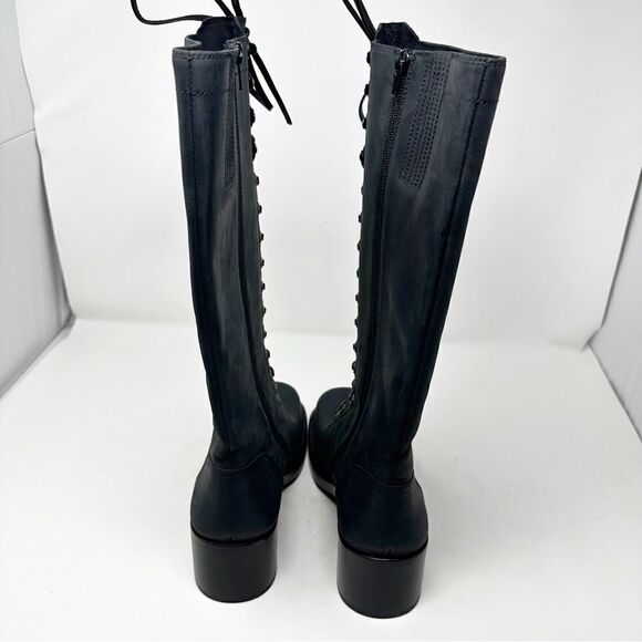 Jeffery Campbell Tyro Black Distressed Knee High Boots Size 8.5 Lace Up - Picture 6 of 10